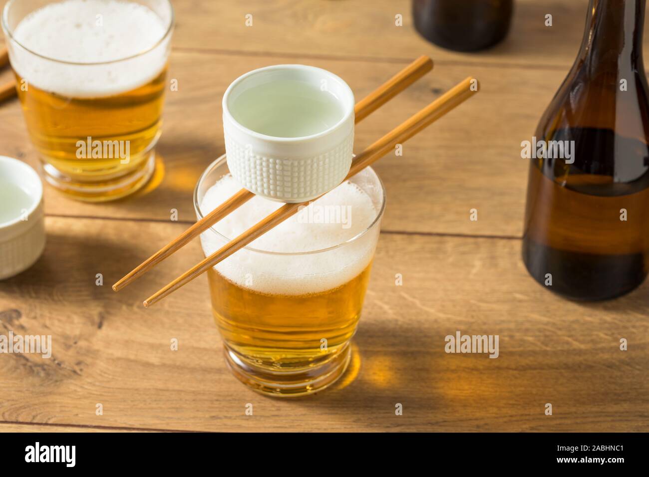 Alcoholic Japanese Sakebombs with Rice Wine and Beer Stock Photo Alamy
