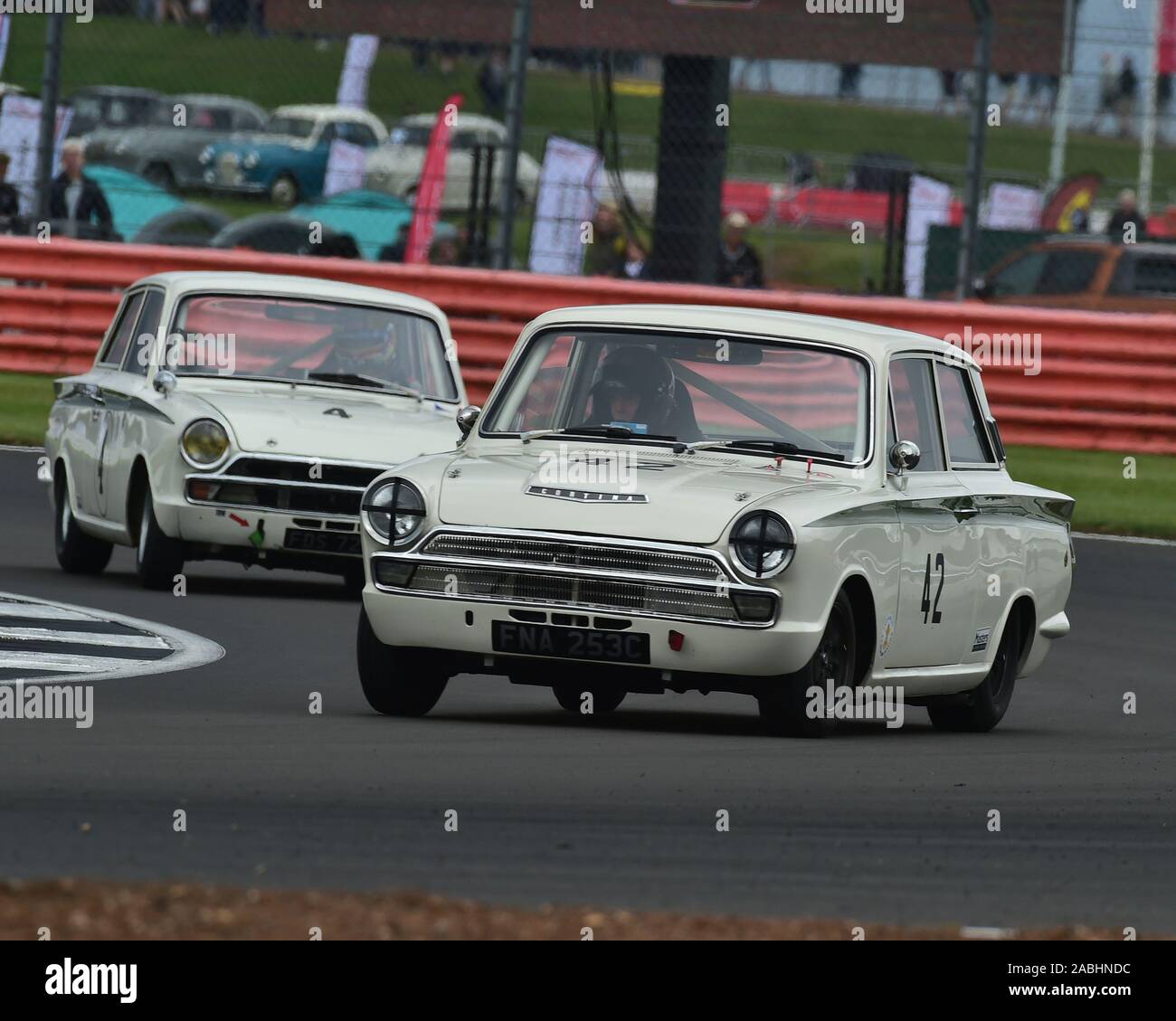 John Spiers, Ford Lotus Cortina, Transatlantic Trophy for Pre '66 Touring Cars, Silverstone Classic, July 2019, Silverstone, Northamptonshire, England Stock Photo