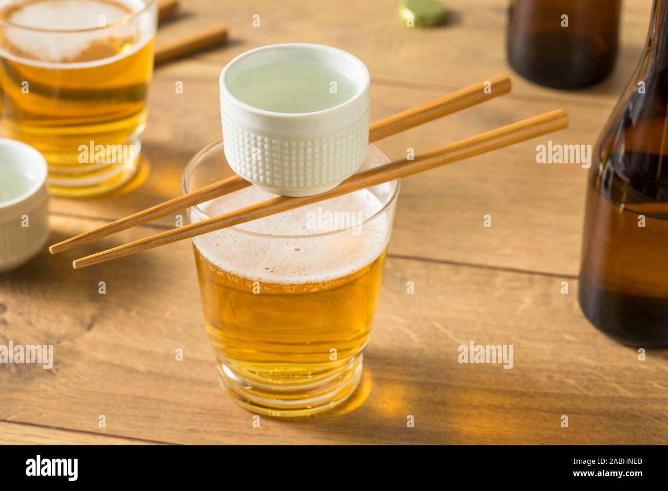 Alcoholic Japanese Sakebombs with Rice Wine and Beer Stock Photo Alamy