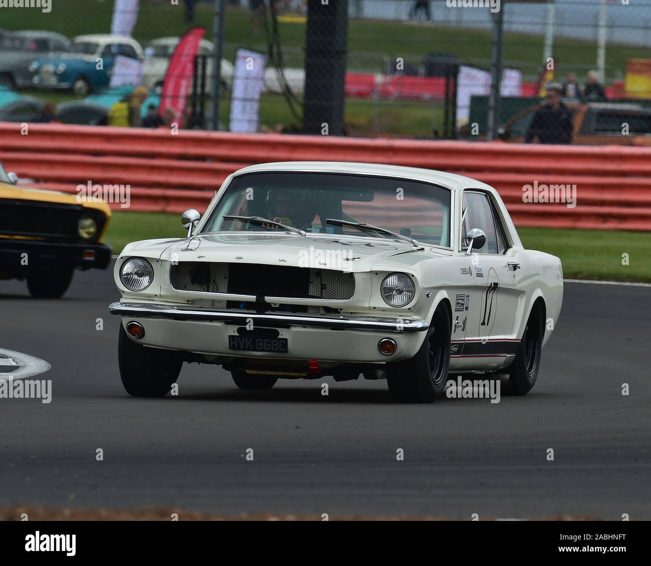 David Bartrum, Michael Caine, Ford Mustang, Transatlantic Trophy for Pre '66 Touring Cars, Silverstone Classic, July 2019, Silverstone, Northamptonshi Stock Photo