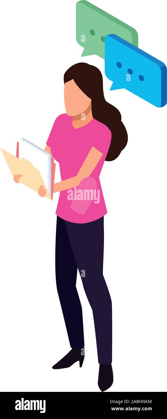 avatar woman with speech bubbles icon Stock Vector