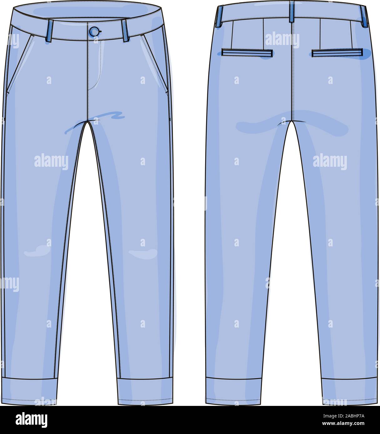 Fashion technical sketch of pants with cuffs in vector graphic Stock Vector