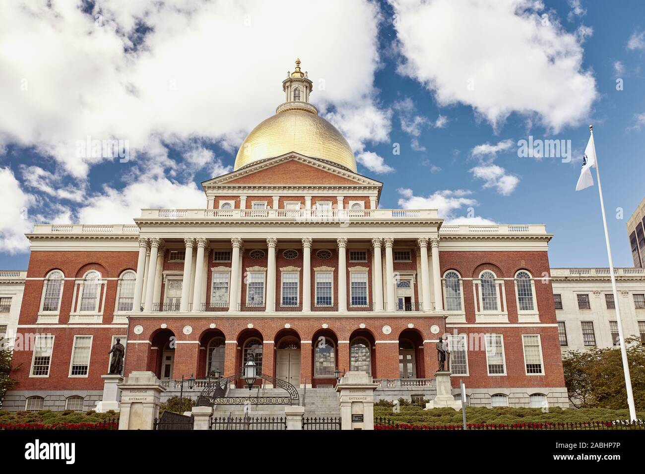 Exterior of Massachusetts State House Capitol in downtown Boston. USA Stock Photo