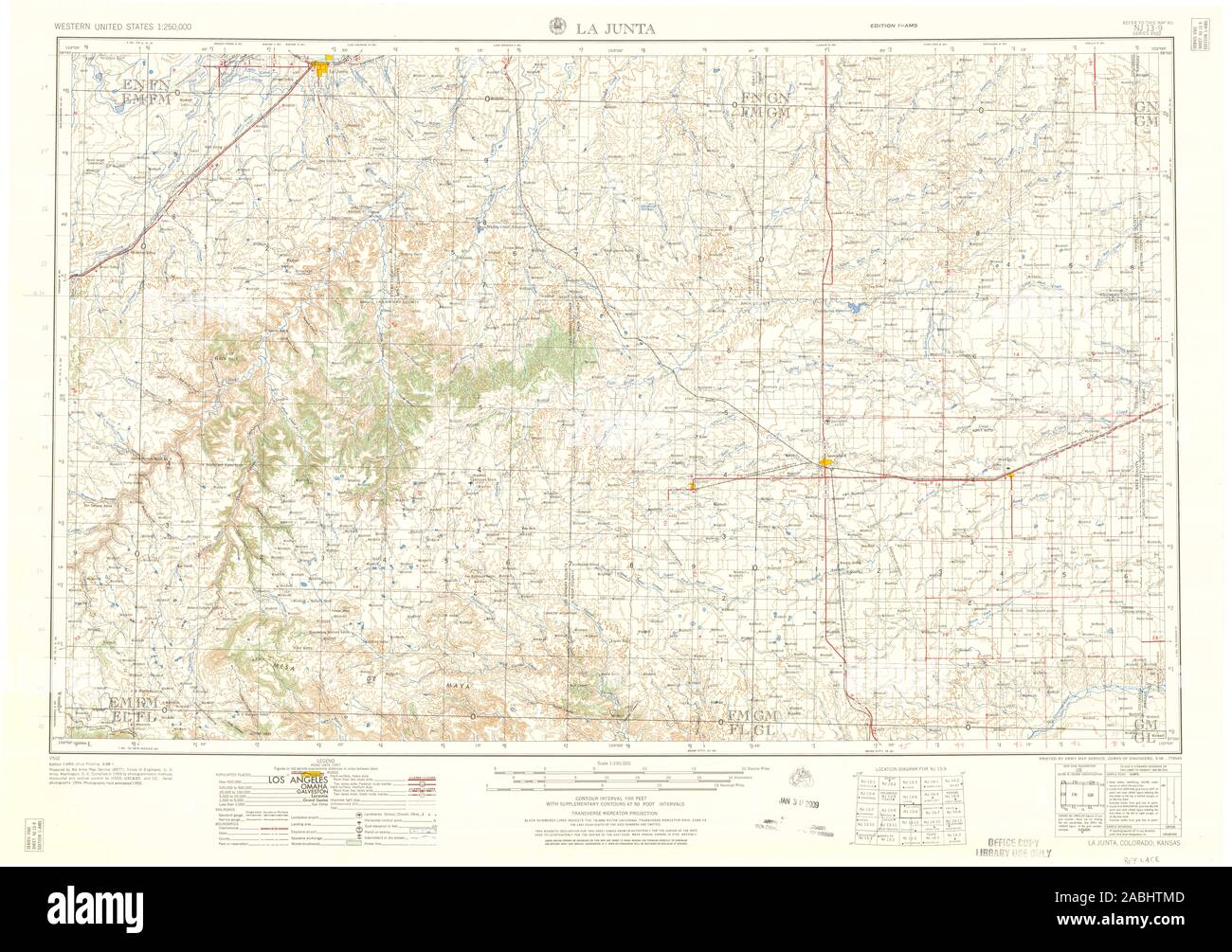 USGS TOPO Map Oklahoma CO La Junta 403139 1958 250000 Restoration Stock Photo