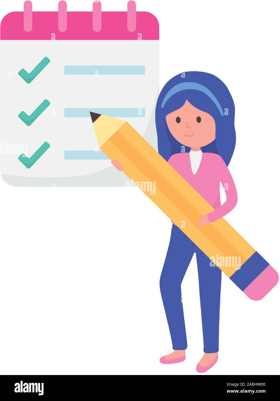young woman with pencil check mark test education learning online ...