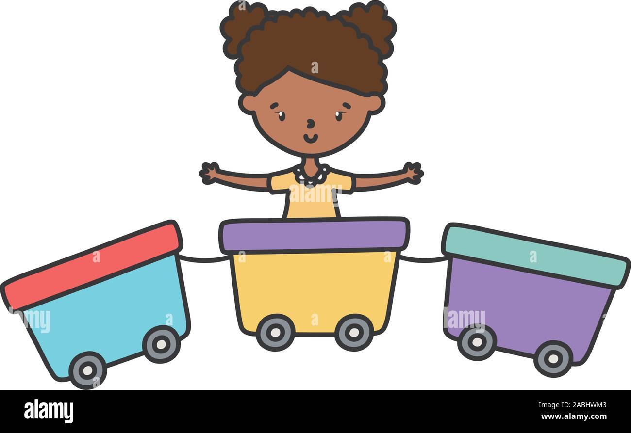 little girl cartoon character playing in train wagons toy vector  illustration Stock Vector Image \u0026 Art - Alamy, image size:1300x893