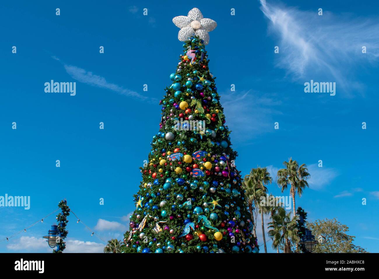 Orlando, Florida . November 22, 2019. People walking around of Walking Around Christmas Tree