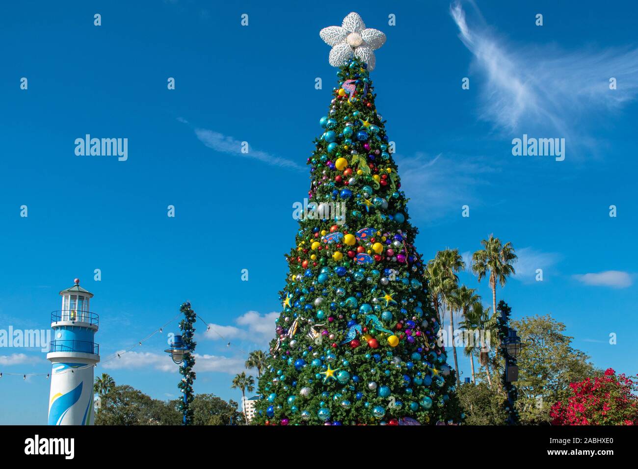 Orlando, Florida . November 22, 2019. People walking around of Walking Around Christmas Tree