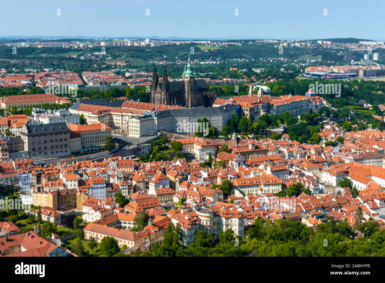 View from Petrin Park of St Vitus Cathedral and Prague Castle, Mala Strana, Prague, Bohemia, Czech Republic Stock Photo
