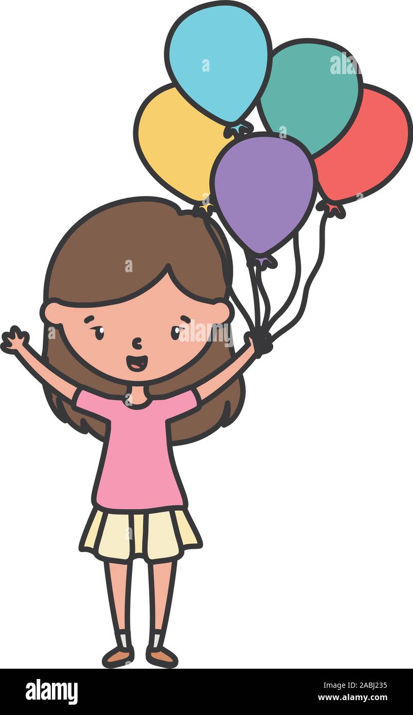 happy little girl cartoon character with decorative balloons vector ...