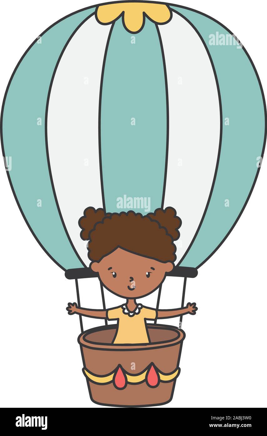 happy little girl cartoon character in hot air balloon vector ...