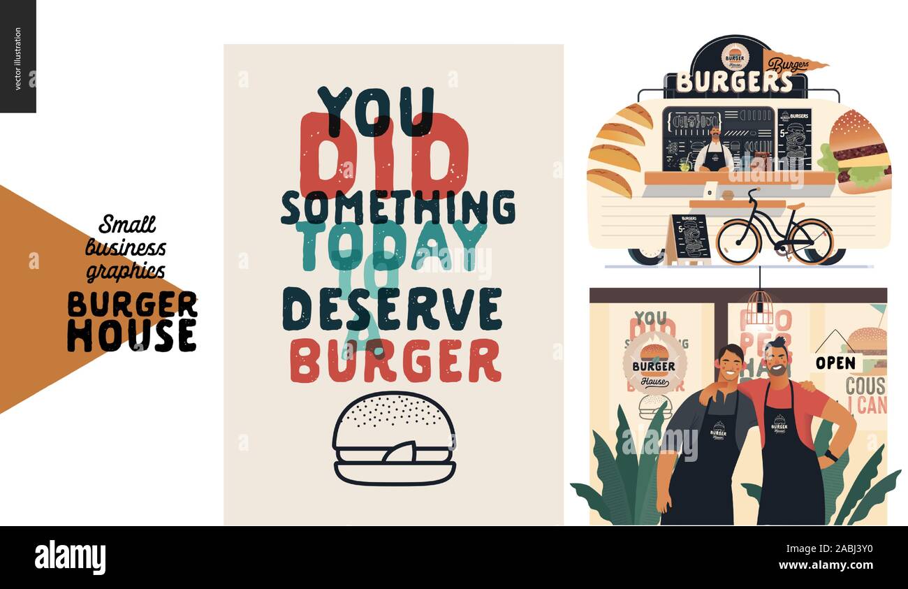Burger house small business graphics set modern flat vector concept