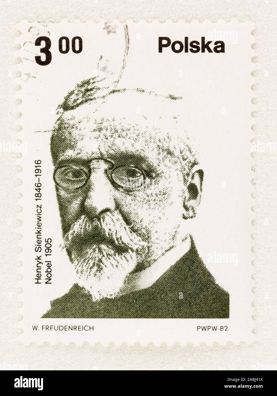 SEATTLE WASHINGTON -November 21, 2019: Nobel Prize laureate on postage stamp of Poland. Scott # 2517. Stock Photo