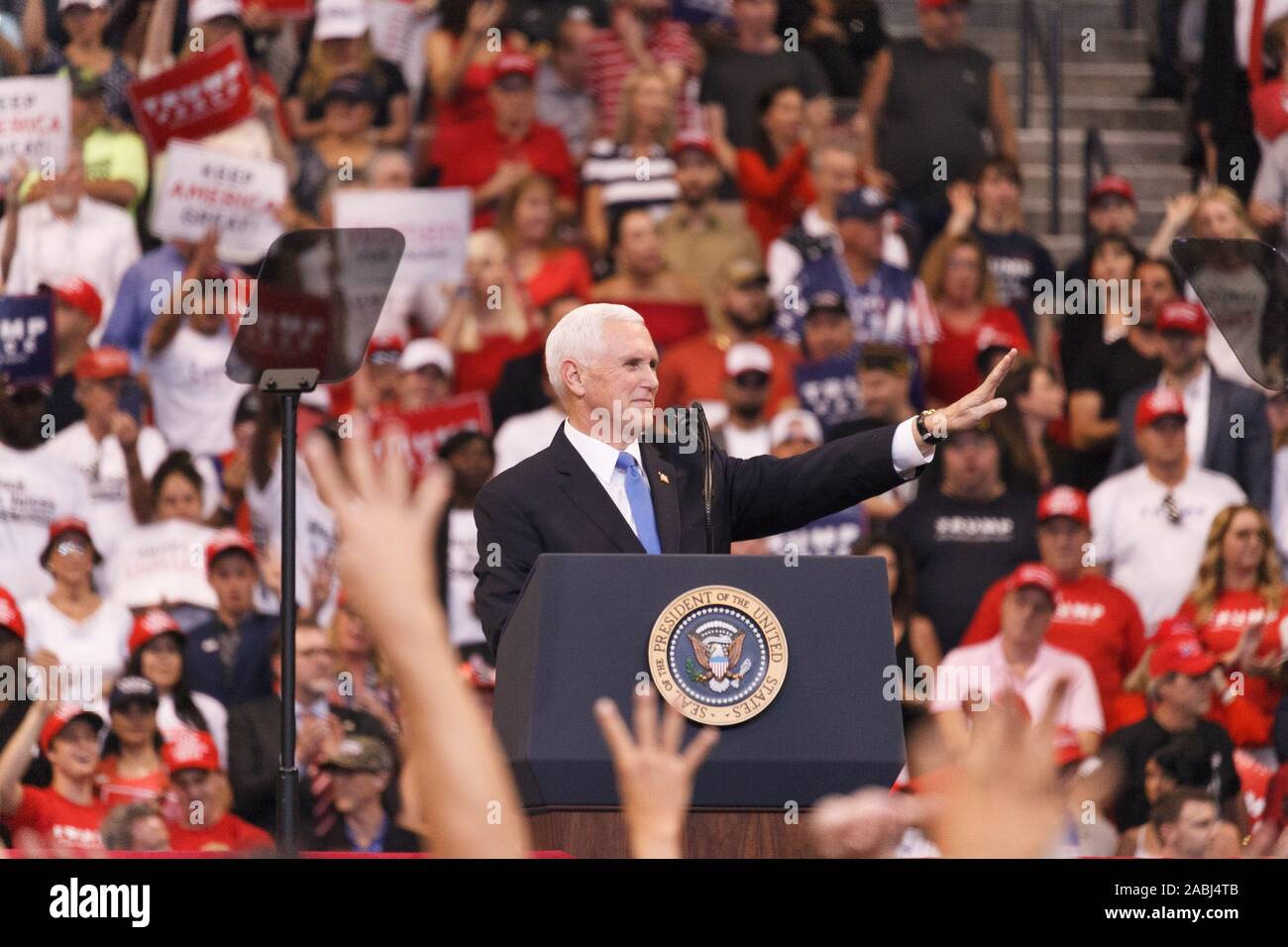 Sunrise, USA. 26th Nov, 2019. Vice President Mike Pence speaking at the 2020 Keep America Great Rally at the BB&T Center on November 26 2019 in Sunrise, Florida. Credit: The Photo Access/Alamy Live News Stock Photo
