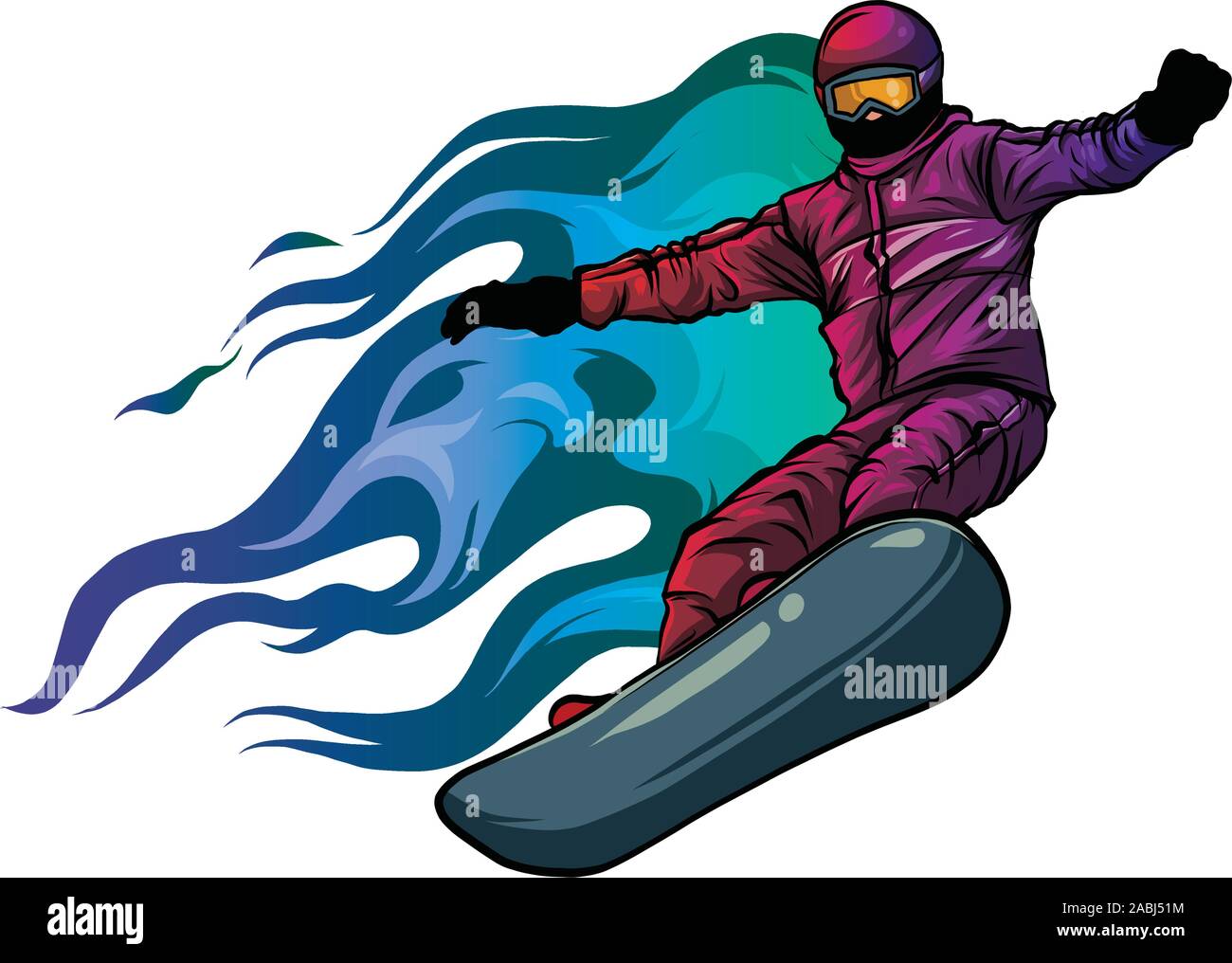 Snowboarder crow on fire vector illustration art Stock Vector
