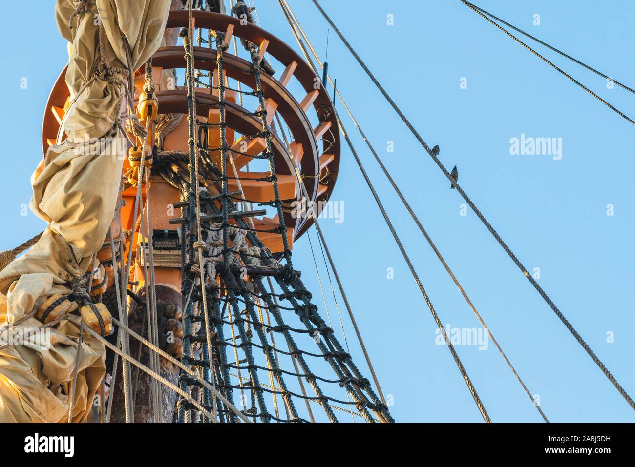 System of ropes, cables and chains, which support a sailing ship's mast