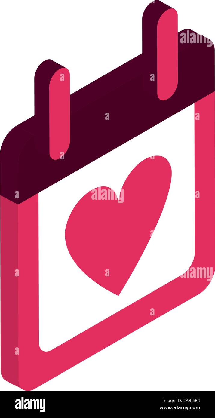 happy valentines day calendar date love romantic isometric icon vector ...