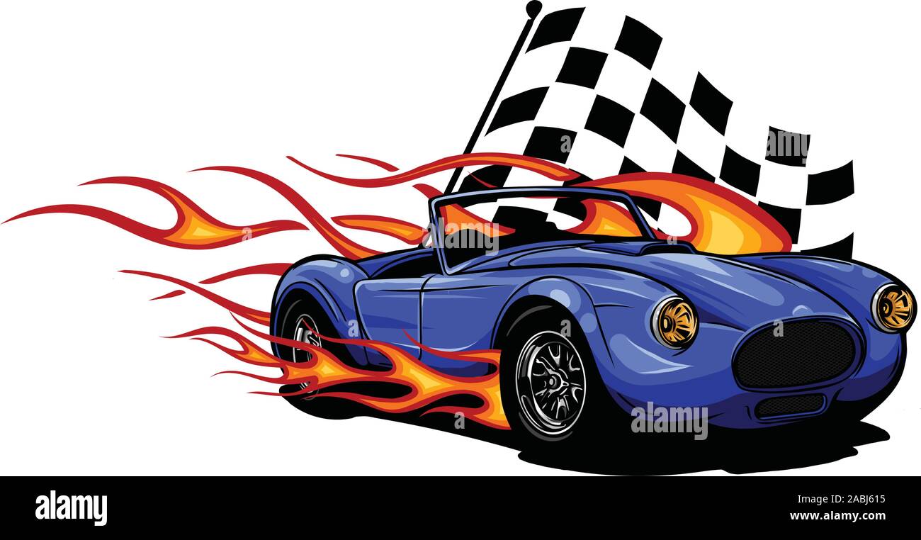 vector illustration Muscle Car with flames and race flag Stock Vector Image  & Art - Alamy