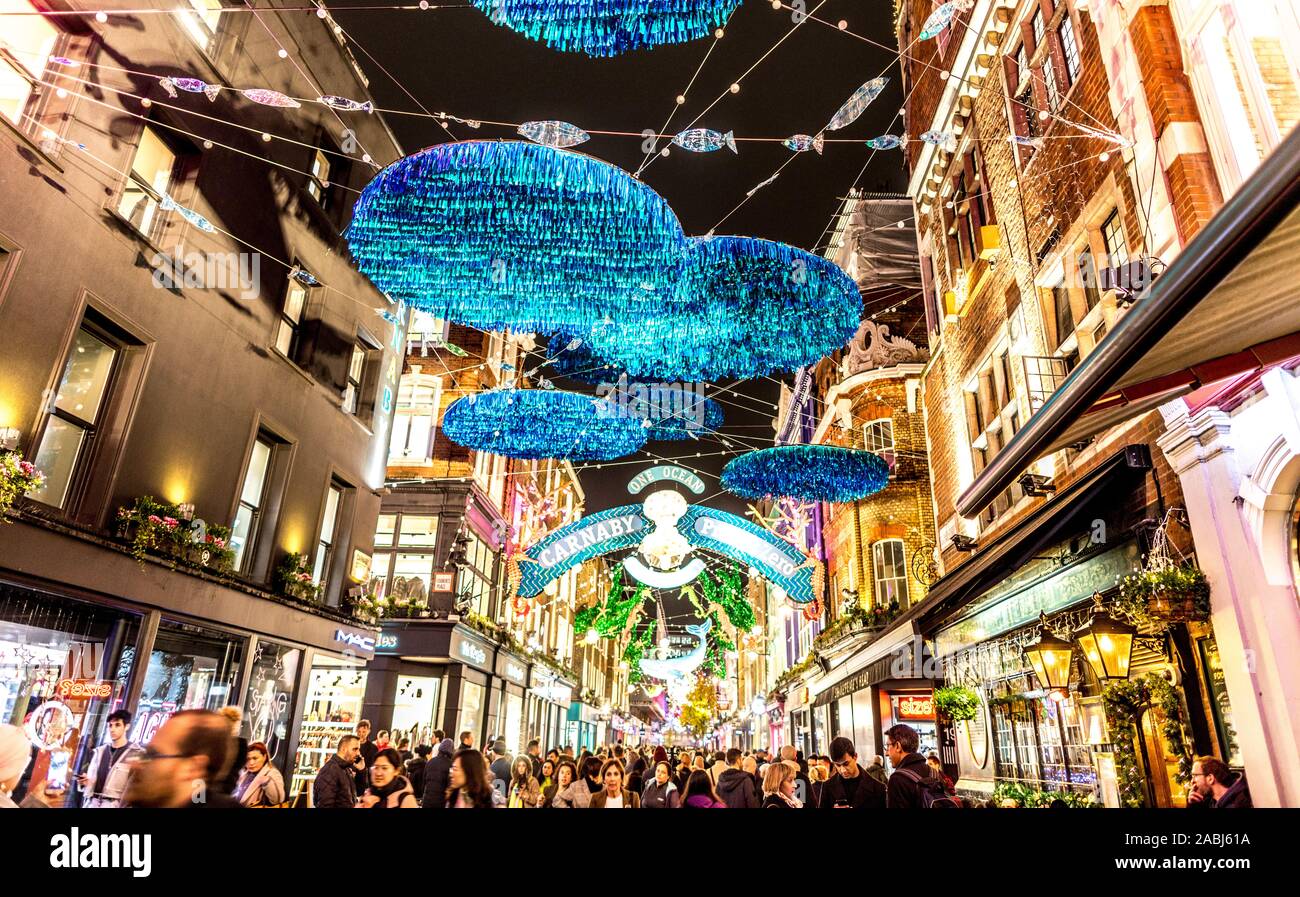 Carnaby Street  Christmas Lights Nightime London UK Stock Photo