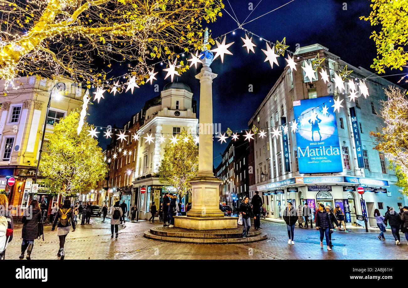 The Seven Dials Covent Garden At Christmas Nightime London UK Stock Photo