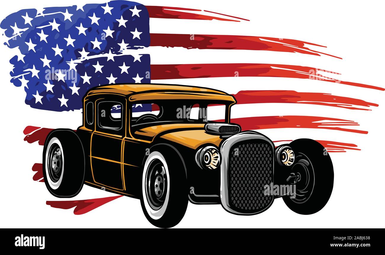 vector graphic design illustration of an American muscle car Stock Vector