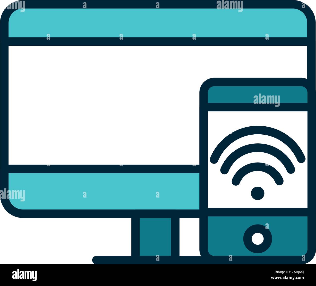 computer and smartphone wifi internet of things line and fill icon ...