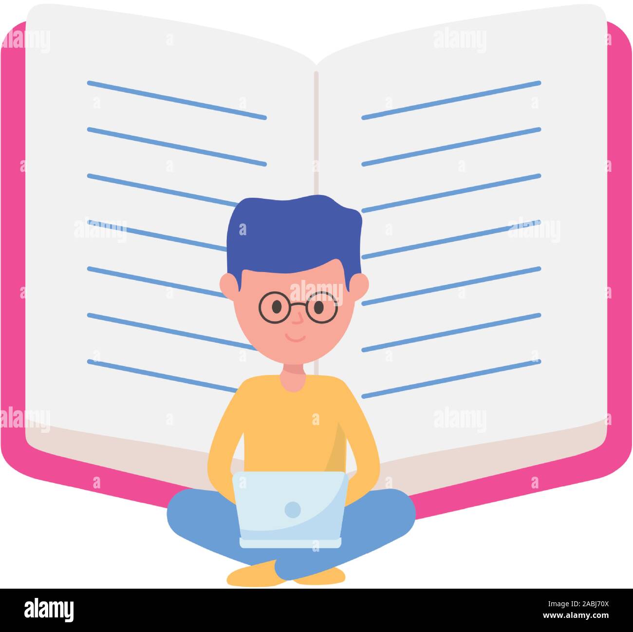 young student with laptop and open book learning online vector ...