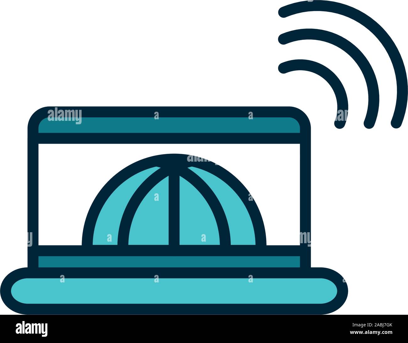 laptop world wifi connection internet of things line and fill icon ...