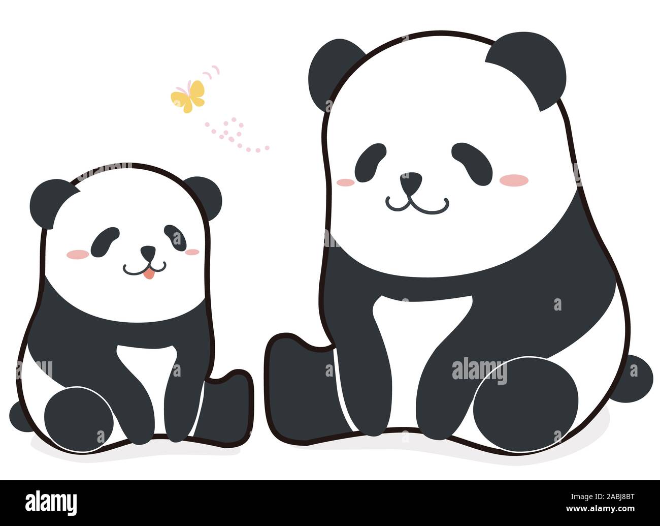 Cute funny cartoon style panda of parent and child family vector illustration. Stock Photo