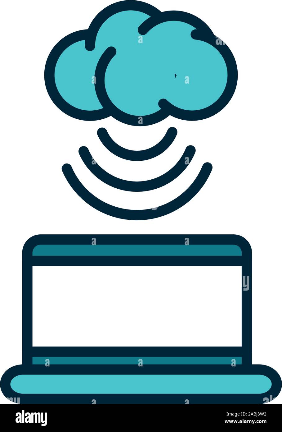 laptop cloud computing connection internet of things line and fill icon ...