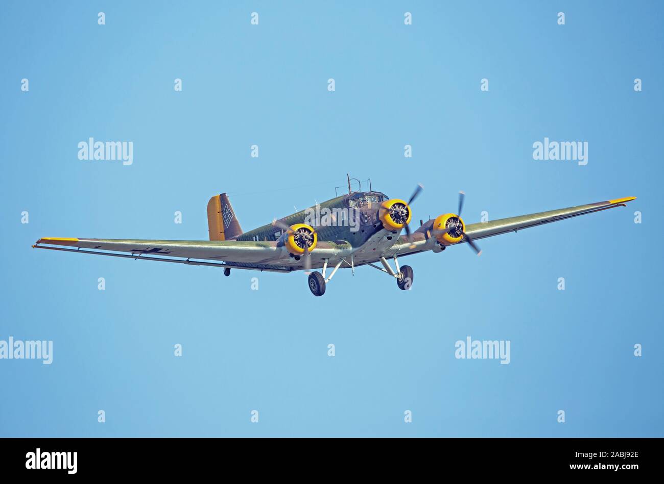 MONROE, NC (USA) - November 9, 2019:  A German Junkers JU52 transport aircraft in flight at the Warbirds Over Monroe Air Show. Stock Photo