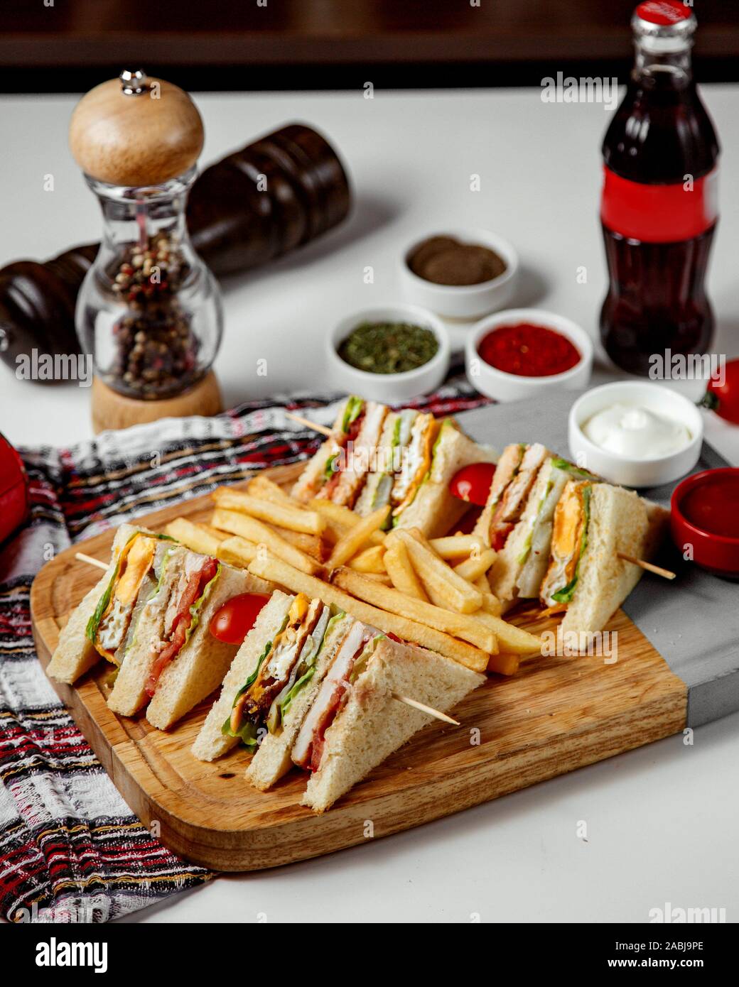 club sandwich with french fries Stock Photo Alamy