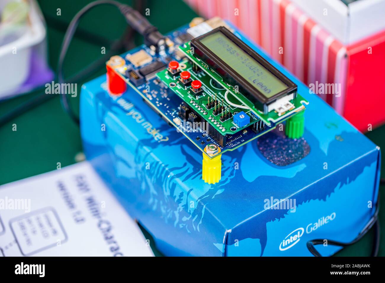 Intel Galileo, Intel's Arduino embedded system board for developer education or IoT maker based on Intel x86 32bits microcontroller show at public sal Stock Photo