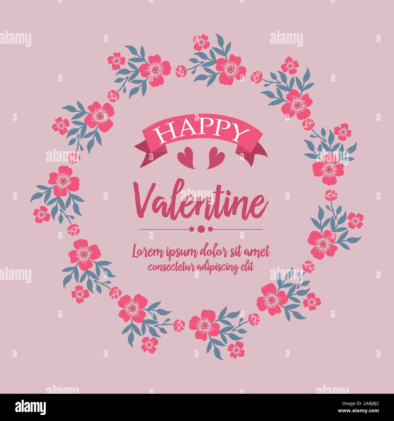 Elegant modern pink flower frame, for lettering card of happy valentine ...