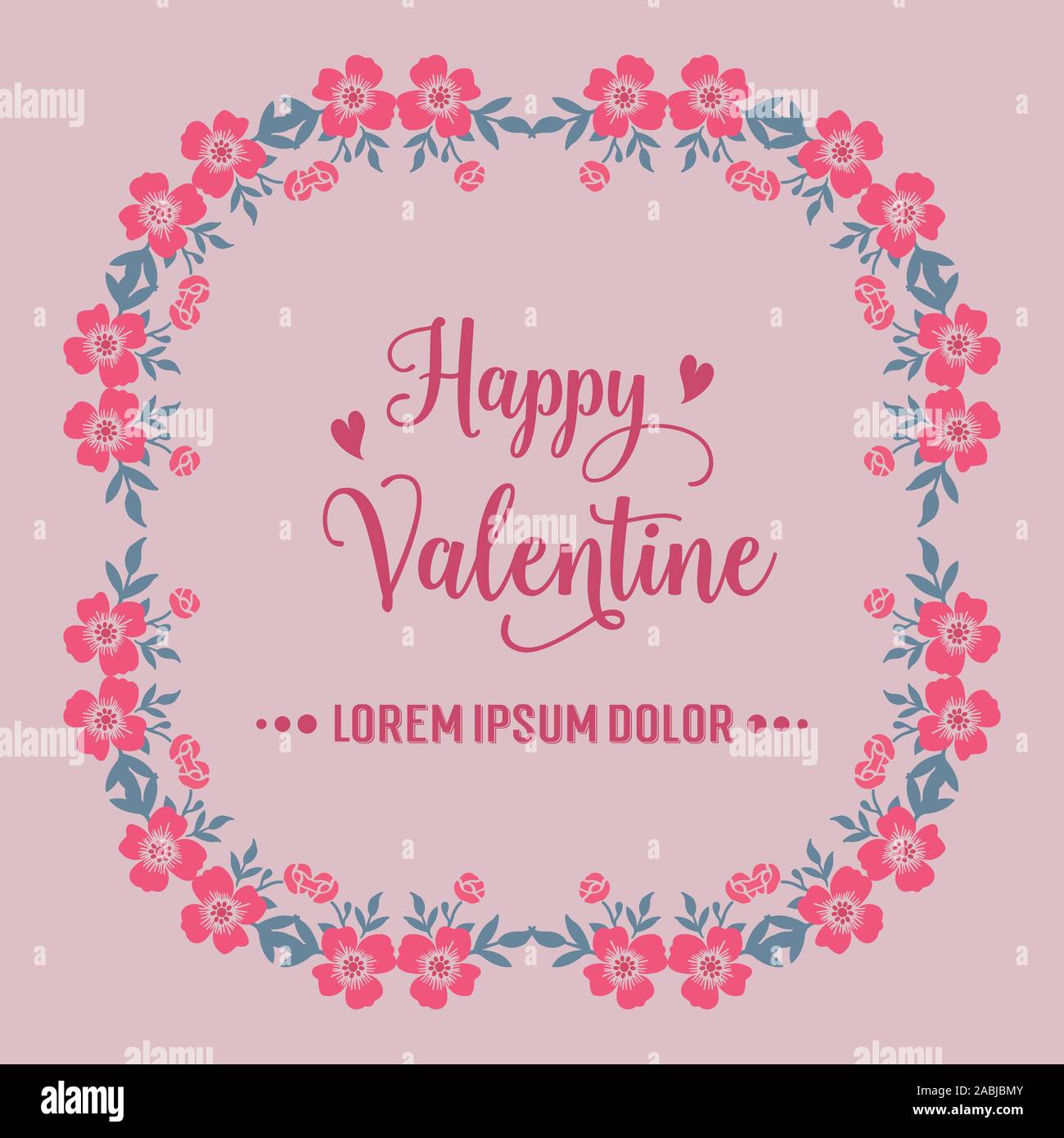Elegant modern pink flower frame, for lettering card of happy valentine ...