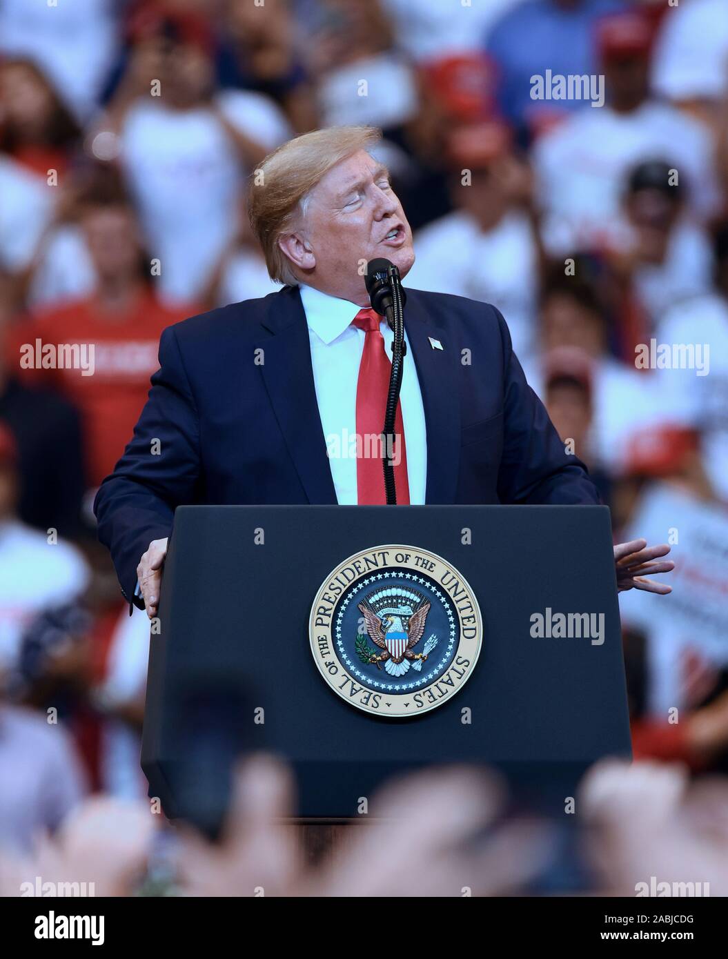 Sunrise, Florida, USA. 26th Nov, 2019. U.S. President Donald Trump speaks at a 'Florida Homecoming' rally at the BB&T Center on November 26, 2019 in Sunrise, Florida. Trump recently became an official resident of the state of Florida. Credit: Paul Hennessy/Alamy Live News Stock Photo
