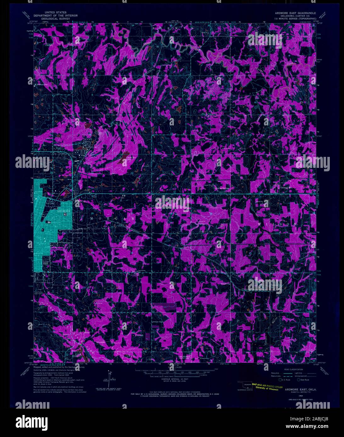 Map Of Ardmore Oklahoma Hi Res Stock Photography And Images Alamy   Usgs Topo Map Oklahoma Ok Ardmore East 705351 1964 24000 Inverted Restoration 2ABJCJ8 