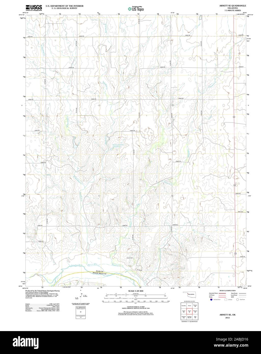 USGS TOPO Map Oklahoma OK Arnett SE 20121029 TM Restoration Stock Photo