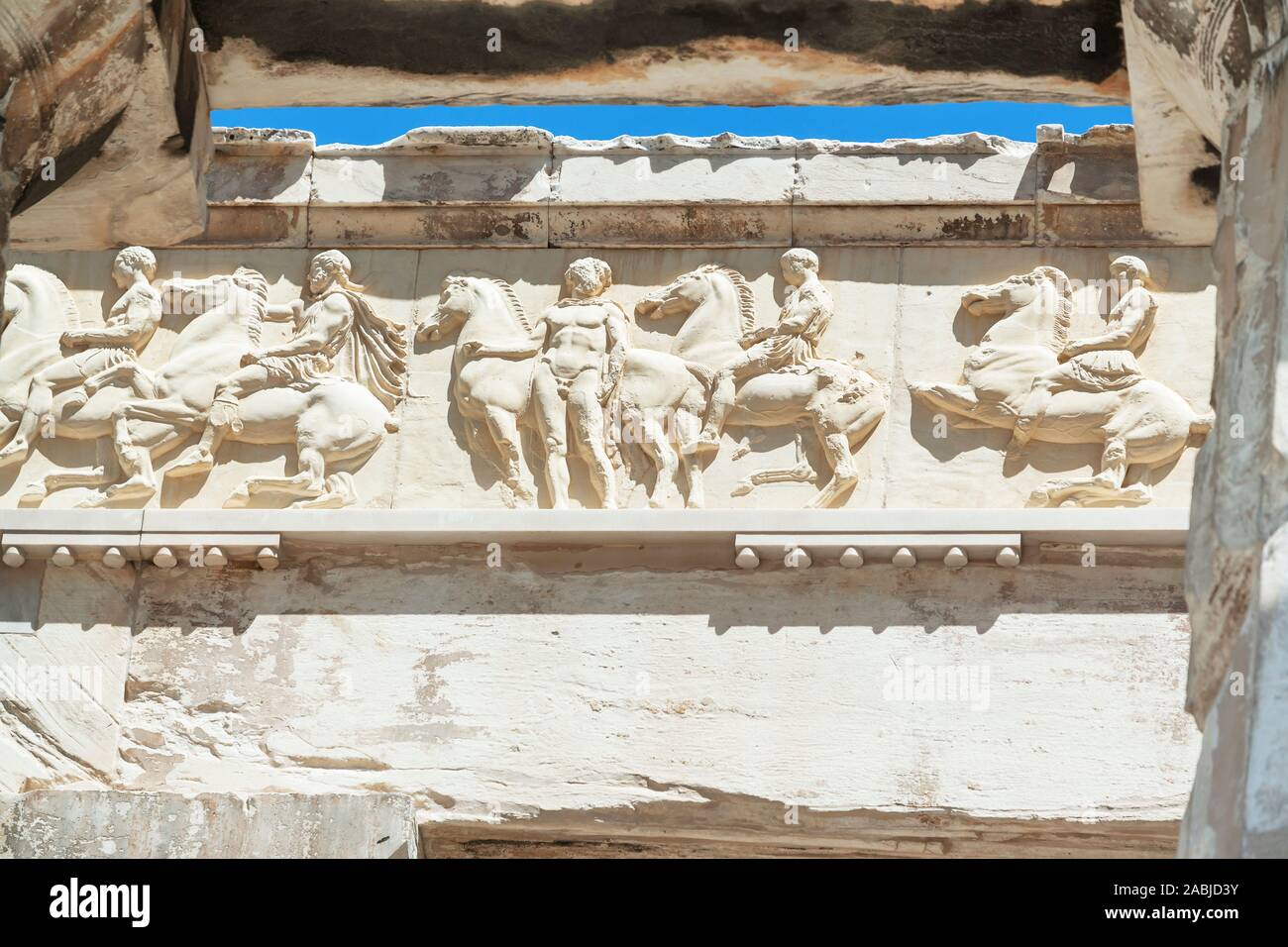 Parthenon freize, Acropolis, Athens, Greece Stock Photo