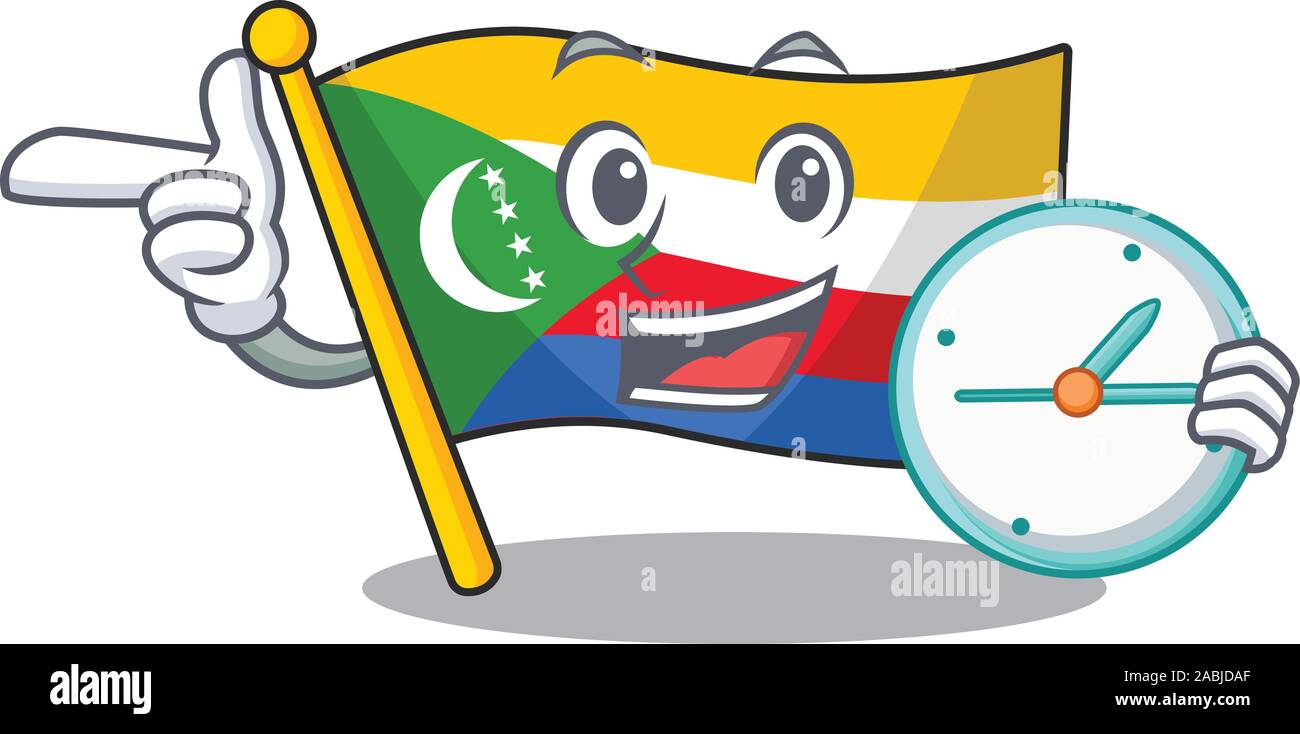 With clock smiling flag comoros cartoon character style Stock Vector