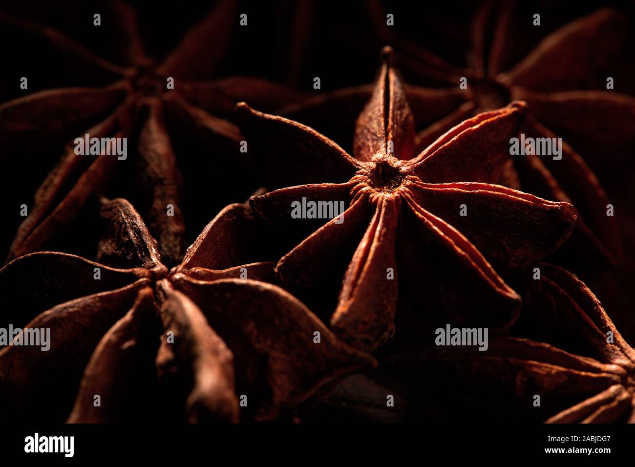 Macro shot of Badyan star anise spice at the market in India Stock Photo