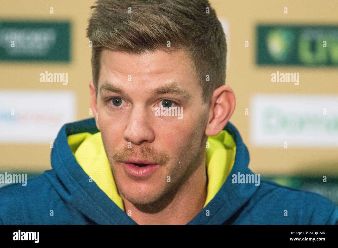 Adelaide, Australia 28 November 2019. Australia Cricket test captain Tim Paine gives a media interview ahead of the 2nd Domain Day Night test using a pink ball which begins on Friday between Australia and Pakistan at the Adelaide Oval. Australia leads 1-0 in the 2 match series .Credit: amer ghazzal/Alamy Live News Stock Photo
