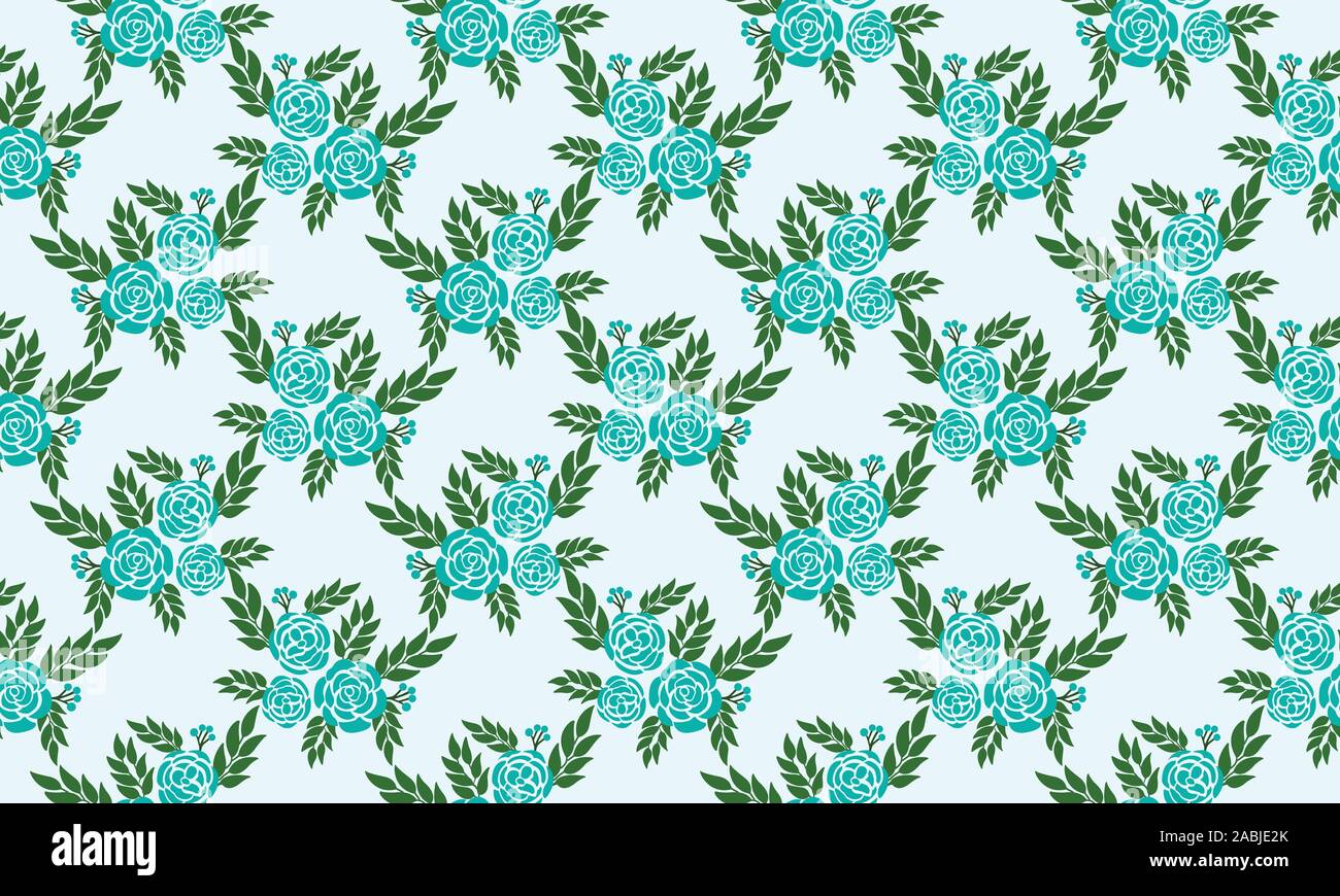 Vintage seamless rose floral pattern, with green leaves. Stock Vector