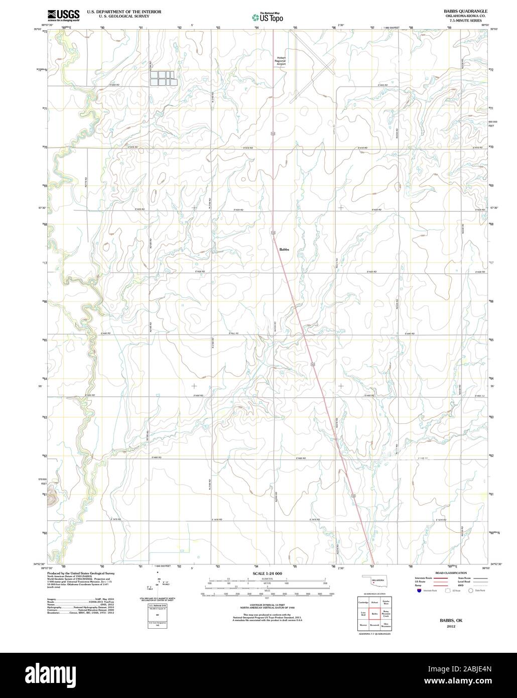 USGS TOPO Map Oklahoma OK Babbs 20121105 TM Restoration Stock Photo