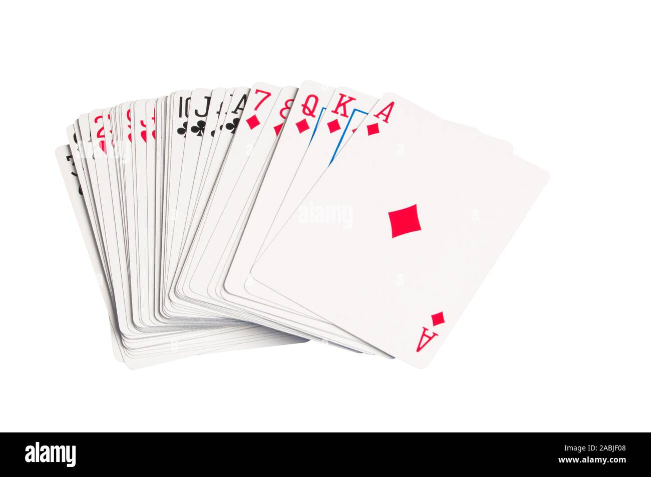 A set or deck of standard playing cards spread against a white