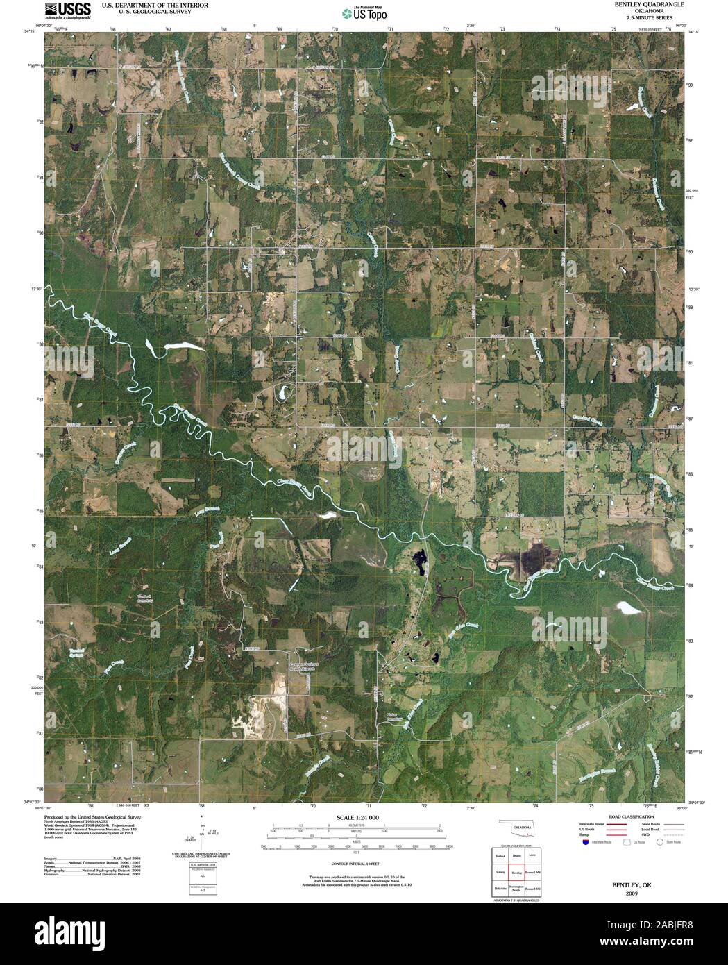USGS TOPO Map Oklahoma OK Bentley 20091231 TM Restoration Stock Photo