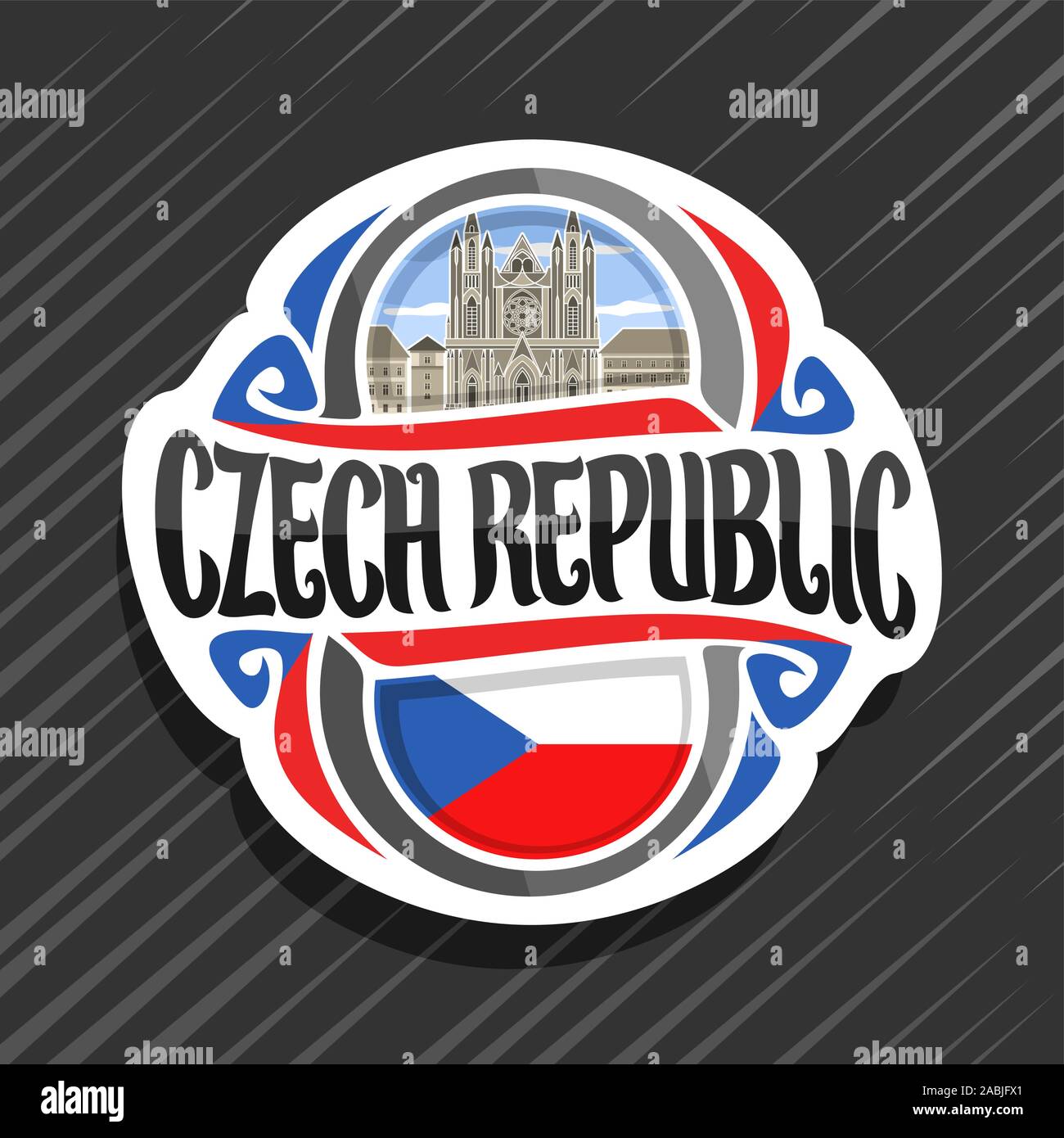Vector logo for Czech Republic, fridge magnet with czech state flag, original brush typeface for words czech republic and national symbol - St. Vitus Stock Vector