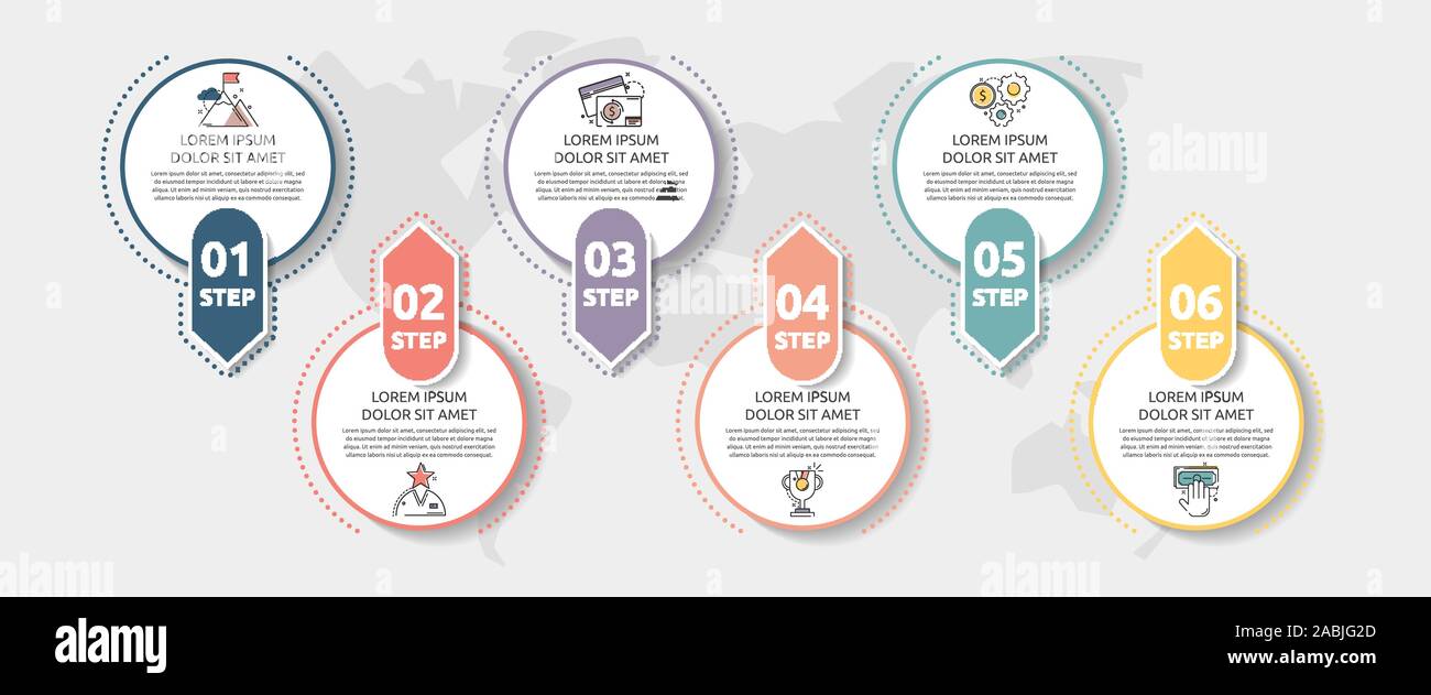 Vector flat template circle infographics. Business concept with 6 ...