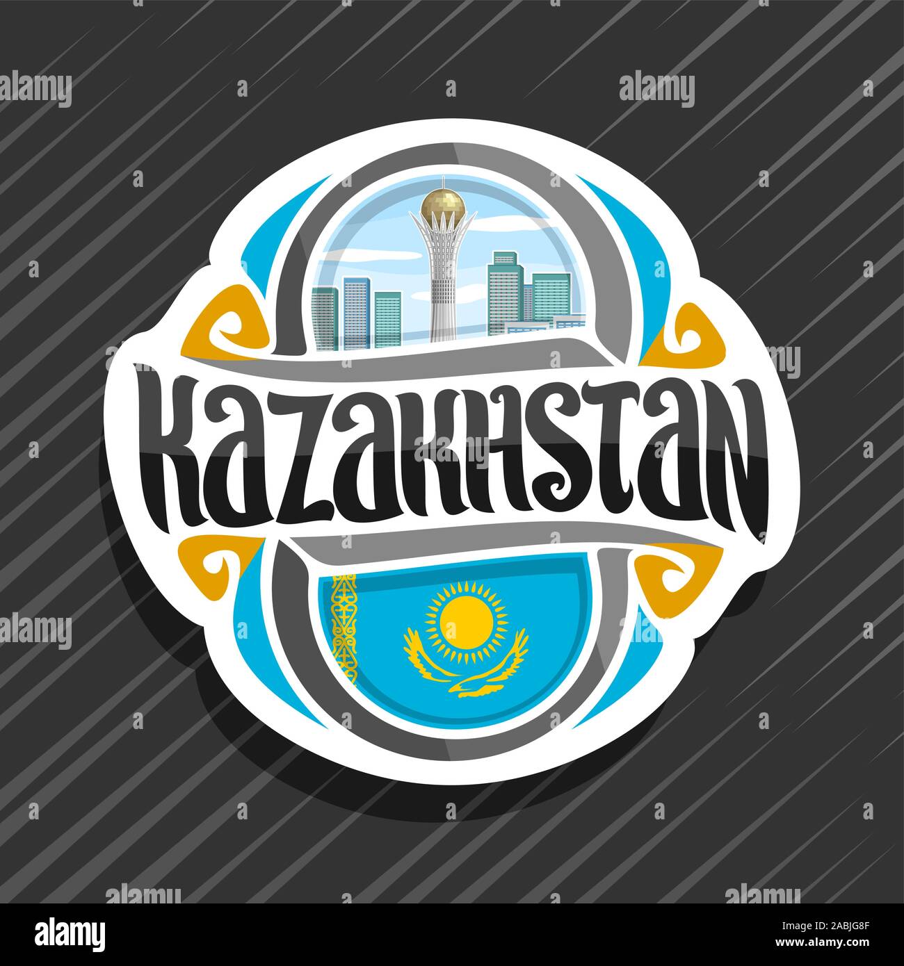 Vector logo for Kazakhstan country, fridge magnet with kazakh state ...