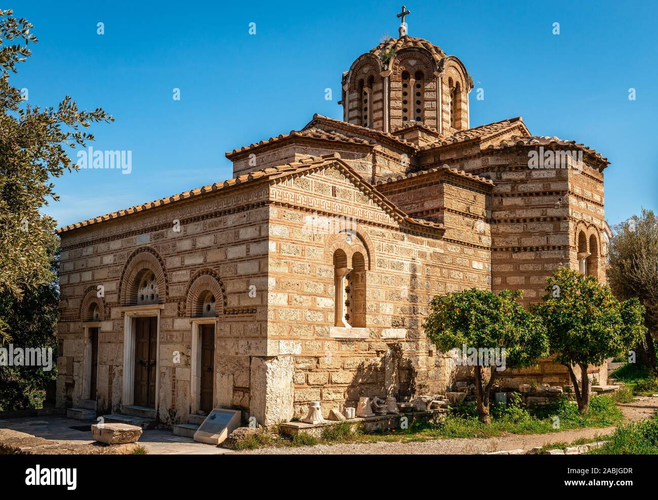 The Church of the Holy Apostles (aka Holy Apostles of Solaki), located in the Ancient Agora of Athens, Greece. and dated around the late 10th century. Stock Photo